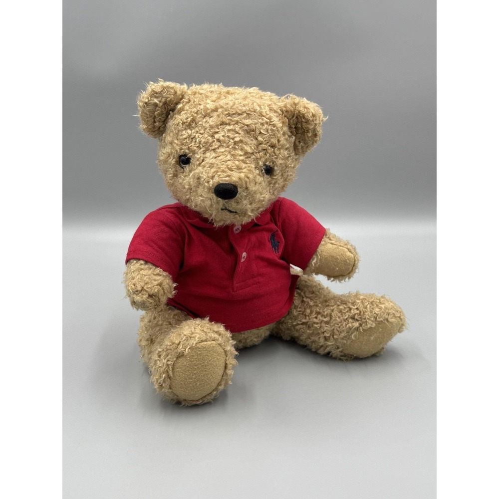 Vtg Ralph Lauren Polo Teddy Bear Plush Red Shirt 14" Stuffed Animal Bear